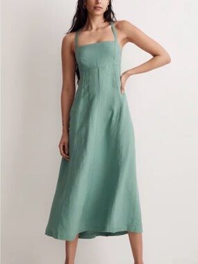 Madewell Tie-Back Cami Midi Dress in Sage Green